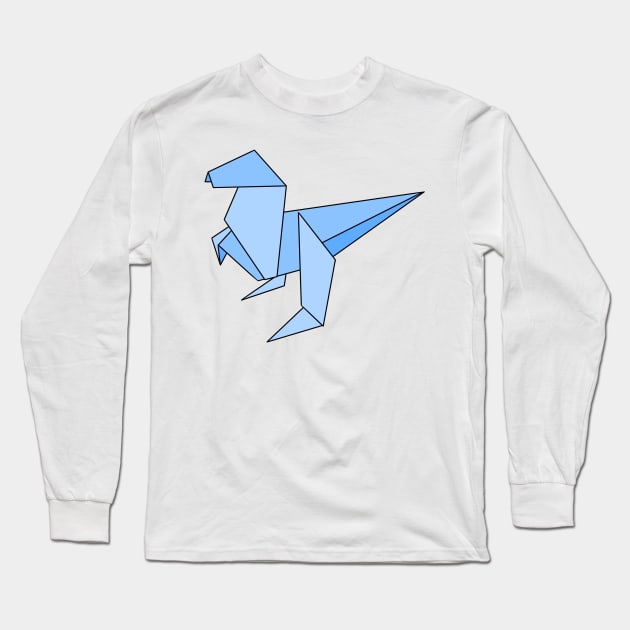 Blue origami dinosaur Long Sleeve T-Shirt by CalliesArt